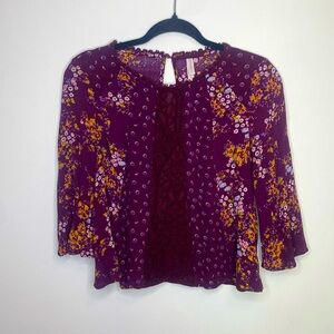 Xhilaration Burgundy Floral Boho Top